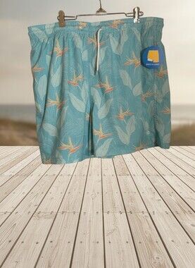 Sol Borne Volley Swim Shorts Blue Floral XL NWT